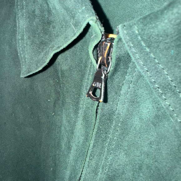 Sandro Lamb Leather Suede Bomber Jacket –Evergreen w/ Metallic Rib Trim – Size S - Picture 4 of 8